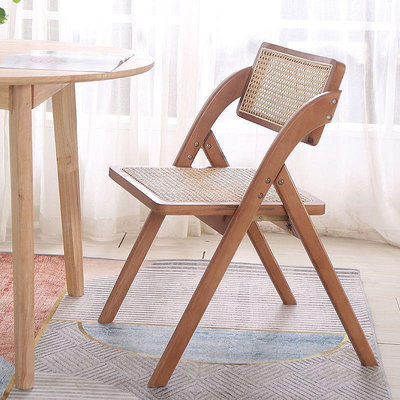 實木藤椅單人藤椅折疊椅子家用靠背椅子折疊餐椅簡約陽臺疊折椅子