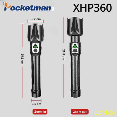 CC小鋪Xhp360 Led 手電筒 USB 可充電強力手電筒使用 18650/26650 防水可變焦燈籠手電筒