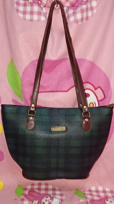 甜甜妞妞小舖 ☆品牌  SANTA MONICA  [ POLO ]  綠色格紋 手提包 肩背包 側背包 大方包