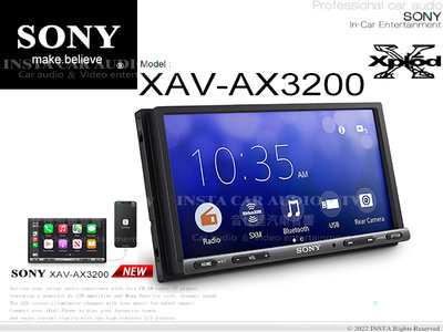 音仕達汽車音響 SONY XAV-AX3200 6.95吋 CarPlay/安卓/USB 防眩光 藍芽觸控主機 公司貨