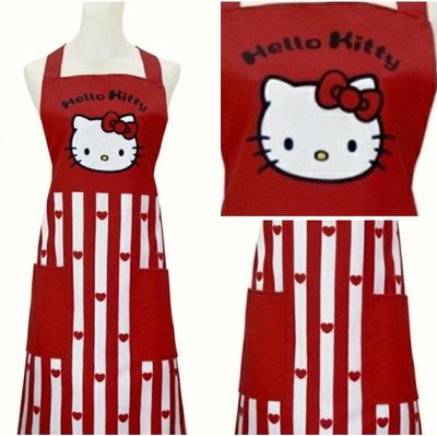 牛牛ㄉ媽*台灣製 正版授權 Hello Kitty紅心條紋圍裙KT2010 凱蒂貓圍裙 工作 烘培 畫畫