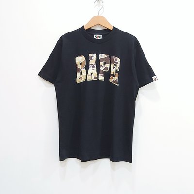 [ VINTAGE ] A BATHING APE BAPE 黑色迷彩字體短袖 T 恤 ( M )