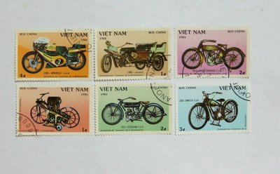 超值收藏---摩托車郵票--- 6 張---越南---交通工具部份---信銷票