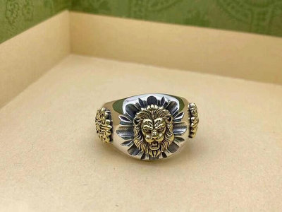 眾誠優品 S925純銀男士戒指原創設計獅子指環時尚個性食指戒嘻哈風做舊飾品 YS530