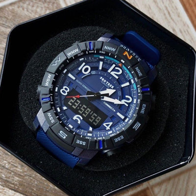 CASIO Pro Trek 藍色橡膠錶帶 指針/數位雙顯 休閒登山運動錶 男士手錶 PRTB50-2
