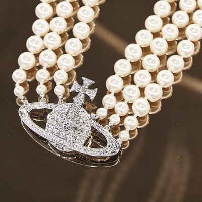 ❤奢品匯正品代購❤香港Vivienne Westwood西太后土星水晶三層三鏈晚宴珍珠項鏈