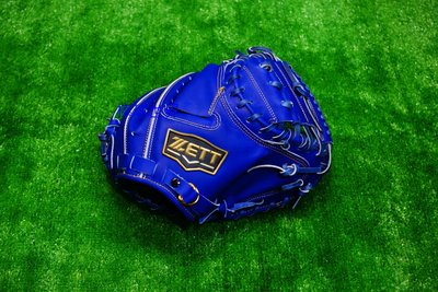 棒球世界ZETTA級硬式牛皮 棒球捕手手套特價 本壘版標藍色