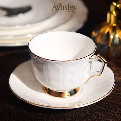 廠家出貨安斯麗純白crocus系列骨瓷杯碟英國Aynsley歐式餐盤咖啡下午茶具