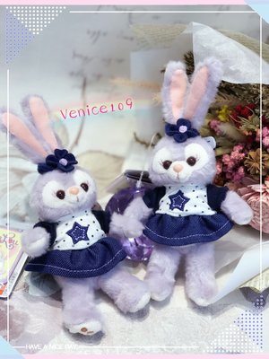 Venice維娜絲日本連線代購東京迪士尼海洋樂園～史黛拉兔兔StellaLou牛仔裝娃娃鑰匙圈吊飾