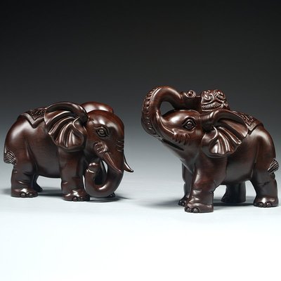 黑檀木雕刻大象擺件一對木象家居客廳店鋪裝飾紅木工藝品喬遷送禮【定金】-有意請咨詢