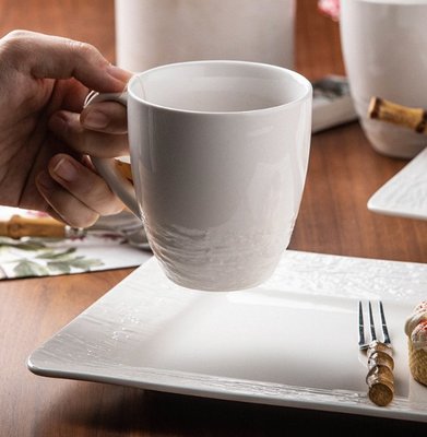 簡約石紋純白陶瓷馬克杯  手把杯 杯子 馬克杯 茶杯 水杯 陶瓷餐具 陶瓷杯 白色 餐具【小雜貨】