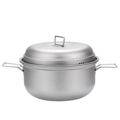 新品上新戶外純鈦蒸鍋湯鍋營炊具帶蒸盤2.1L鈦合金套鍋大容量鍋具