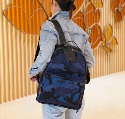 Valentino 汎倫鐵諾 Jacquard Camouflage Backpack 大型後背包 藍迷彩