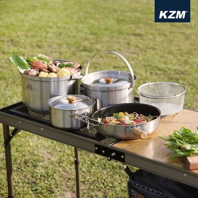 【綠色工場】KAZMI KZM 三層304高級不鏽鋼鍋具組-XL (K8T3K003) 露營鍋具 收納鍋 韓國製 火鍋