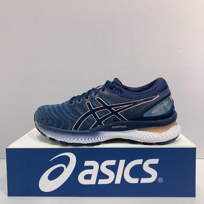 ASICS GEL-NIMBUS 22 女生 藍色 高緩衝 寬楦 運動 慢跑鞋 1012A586-401
