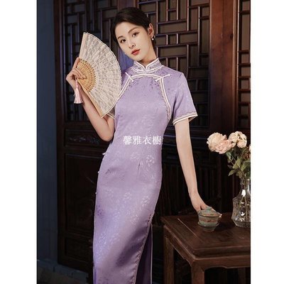 fruity果味少女-實拍2022夏季民國老上海紫色年輕款淡雅氣質改良長款旗袍洋裝日常穿 B4Uk