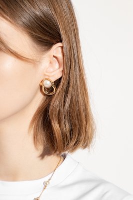 【折扣預購】22春夏正品Salvatore Ferragamo GANCINI EARRINGS復古白色珍珠金色針式耳環
