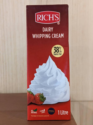 Rich's 動物鮮奶油38% (UHT) 零添加 天然純乳脂 - 1L (低溫配送或店取) 穀華記食品原料