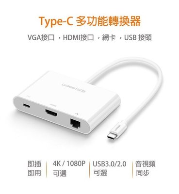 多功能Type-C轉VGA + 網卡 USB3.0接頭 TYPE-C供電 Type-C多功能四合一 投影機/筆電轉接