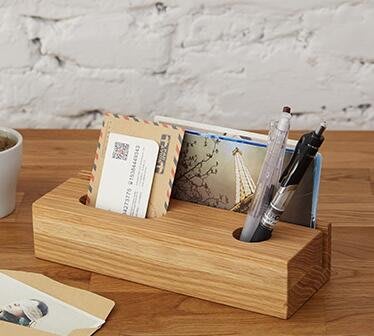 3978A 天然木製桌面紙張整理盒 歐式筆筒名片夾手機座 多功能桌面收納筒信件架辦公文具用品