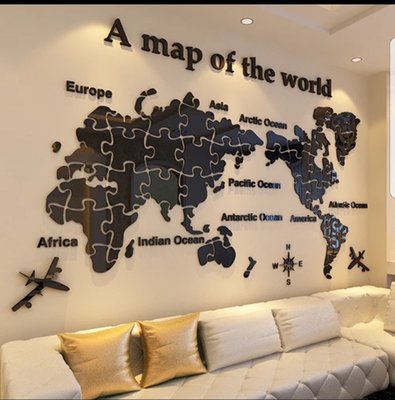 世界拼圖地圖3D立體水晶壓克力客廳電視沙發背景牆臥室書房兒童房