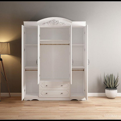 歐式衣櫃四門簡約現代五門經濟型組裝板式白色臥室六門實木大衣櫥