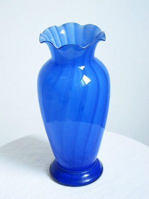 白藍玻璃花瓶花器老玻璃瓶台灣民藝玻璃工藝品手工玻璃藝術品【心生活美學】