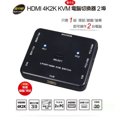 【含稅附發票】【公司貨】伽利略 HDMI 4K2K KVM 電腦切換器 2埠 電子式（HKVM2S）