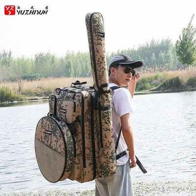 迷彩釣椅包雙肩釣魚大背包海桿包傘包加厚多功能護包餌料包漁具包-西瓜鈣奶