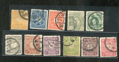 日本郵票#19042504 , 菊切手 , 舊票11枚 , 1899-1908 , 品相如圖