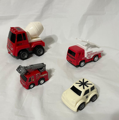 工程車 水泥車 消防車 汽車玩具  4台合售  迴力車玩具 二手