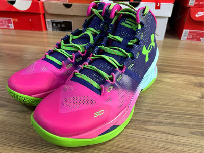 ￼Under Armour 籃球鞋 Curry 2 UA 極光 藍紫 桃紅 綠 男鞋 高筒3026052600
