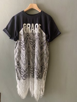 T恤蕾絲拼接 GRACE 洋裝/上衣, size M/L