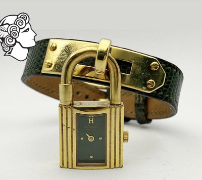 1995年 -- HERMES凱利（Kelly）錶 石英錶 墨綠 手環 手帶 收藏 飾品