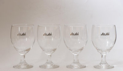 日本玻璃制高腳杯酒杯四客 器形好 昭和時期 實用器 直徑8.