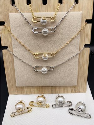 【熱賣精選】Vivienne Westwood 金色銀色別針扣針穿珍珠土星耳環項鏈手鏈