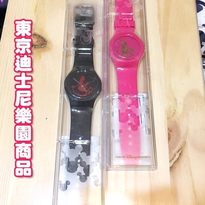 ＊FollowV＊日本Disney迪士尼樂園《現貨》米老鼠米奇-黑色/米妮-桃紅色 swatch款手錶 附保證卡 絕版