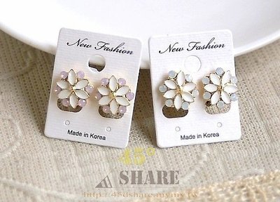 【45° Share】正韓花朵三色韓國進口鑲鑽甜美典雅夾式耳環飾品-E0209001J2
