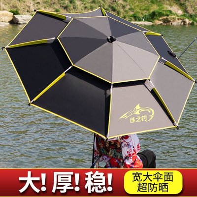 現貨 釣魚傘加厚雙層萬向釣傘防雨防風防曬折疊便攜黑膠透氣戶外用品可開發票
