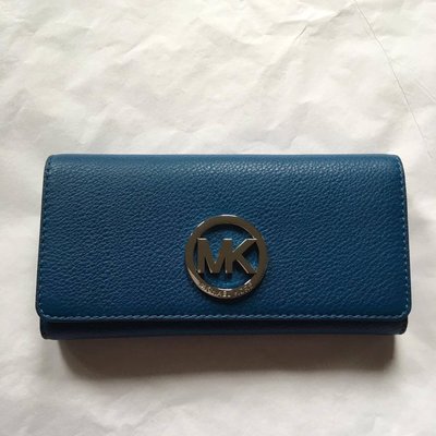 【芝加哥美國代購 】Michael Kors MK 經典真皮扣式長夾 皮夾 鋼藍色 (含運3680)