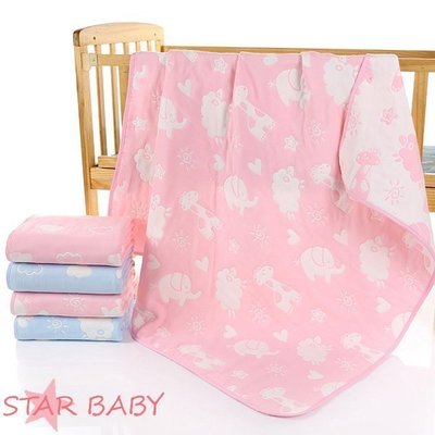 STAR BABY-柔軟六層紗布嬰兒浴巾 純棉 新生兒包巾 兒童毛巾被 嬰兒抱被 空調毯 涼被#動物款