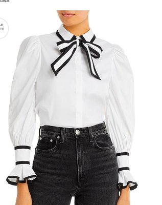 Alice and Olivia Sharen Puff Sleeve Bow Tie Blouse