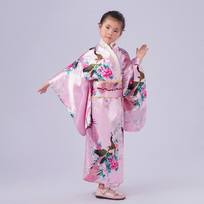 【衣Qbaby】Go43女童日式仿真絲孔雀印花和服舞蹈表演服寫真服