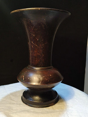 銅花瓶 日本回流銅器 池坊花器 斑銅花瓶 手感厚重 收藏