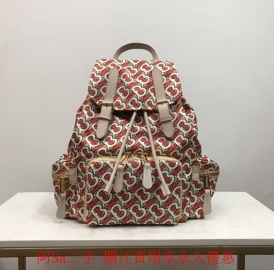 阿Sa二手 98新BUrberry巴寶莉 rucksack滿logo後背包 雙肩女背包80134111