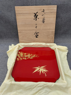 日本回流 千代壽漆器果子缽 金蒔繪竹葉畫片 金箔工藝 中古收