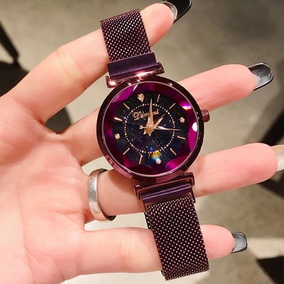 新款手錶女 百搭手錶女蒂米妮DIMINI吸磁網鏈抖音同款水鉆星空錶盤女士手錶時尚石英手錶