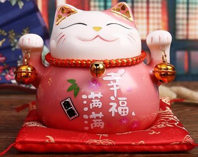 6077A 日式好品質 幸福滿滿招財貓存錢筒擺件 良緣開運陶瓷貓咪好運貓儲錢床頭居家擺件禮品