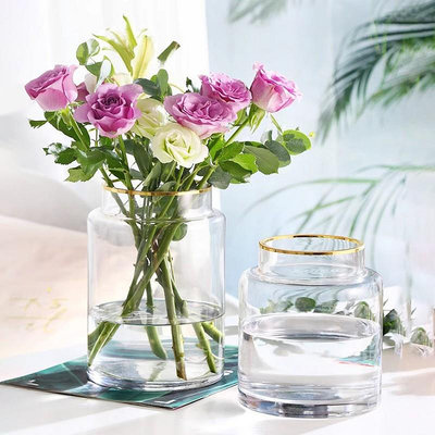 玻璃花瓶 現代簡約透明玻璃花瓶水培高級感家居ins風高顏值擺件大82 NM053
