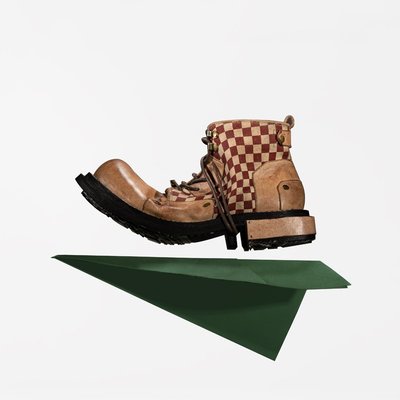 〈戲〉烈日系列棋盤格紋固特異手工定制工裝靴子Boots
